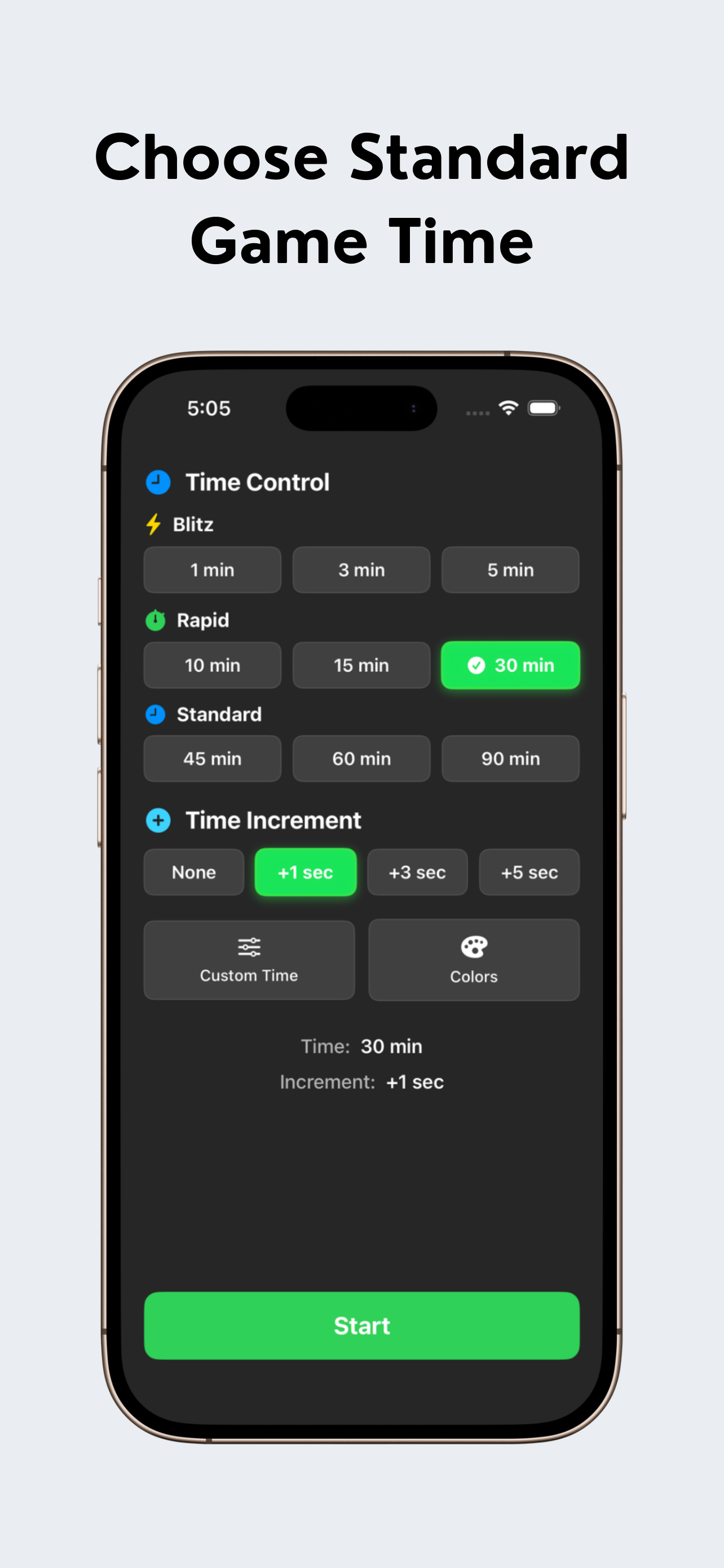 Chess Clock Mobile - Time control selection